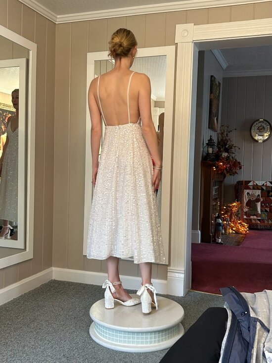 ASOS EDITION Eva Embellished Cami Midi Wedding Reception Dress in Ivory - Picture 5 of 12